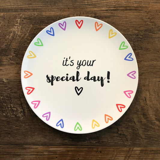 special day plate with colorful hearts celebration plate